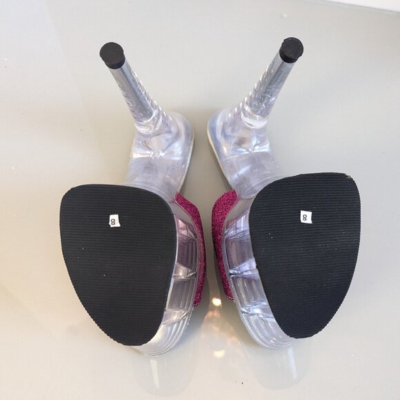 Y2K Lover's Lane Signature Collection Pink Glitter Stiletto Heels Clear Platform - Picture 5 of 10